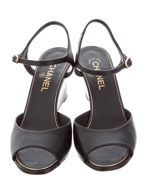 chanel wedge black shoe pearl|chanel sandals sale.